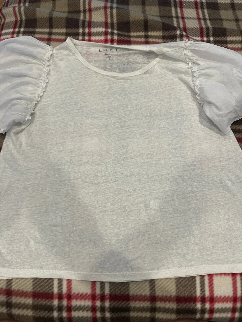 LOFT White Sheer Puff-Sleeve Top